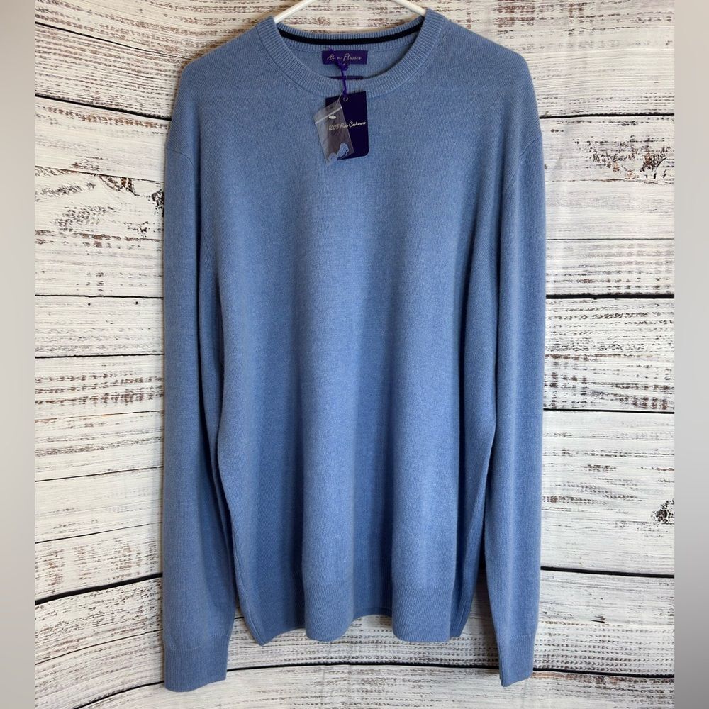 Alan Flusser Sweater Mens‎ Size Medium crew Neck Cashmere knit pullover Blue New